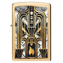 Зажигалка ZIPPO Пламя в стиле ар-деко с покрытием Глянцевая латунь | Art Deco Flame High Polish Brass, латунь/сталь, золотистая, 38x13x57мм для нанесения логотипа