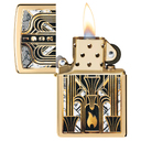 Зажигалка ZIPPO Пламя в стиле ар-деко с покрытием Глянцевая латунь | Art Deco Flame High Polish Brass, латунь/сталь, золотистая, 38x13x57мм для нанесения логотипа
