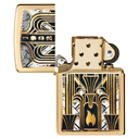 Зажигалка ZIPPO Пламя в стиле ар-деко с покрытием Глянцевая латунь | Art Deco Flame High Polish Brass, латунь/сталь, золотистая, 38x13x57мм для нанесения логотипа
