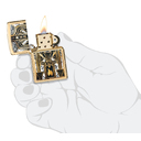 Зажигалка ZIPPO Пламя в стиле ар-деко с покрытием Глянцевая латунь | Art Deco Flame High Polish Brass, латунь/сталь, золотистая, 38x13x57мм для нанесения логотипа
