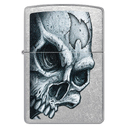 Зажигалка ZIPPO Череп и пламя с покрытием поцарапанный хром | Skull and Flame Street Chrome, латунь/сталь, серебристая, матовая, 38x13x57 мм для нанесения логотипа