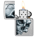 Зажигалка ZIPPO Череп и пламя с покрытием поцарапанный хром | Skull and Flame Street Chrome, латунь/сталь, серебристая, матовая, 38x13x57 мм для нанесения логотипа