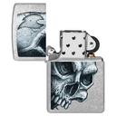 Зажигалка ZIPPO Череп и пламя с покрытием поцарапанный хром | Skull and Flame Street Chrome, латунь/сталь, серебристая, матовая, 38x13x57 мм для нанесения логотипа