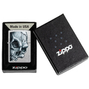 Зажигалка ZIPPO Череп и пламя с покрытием поцарапанный хром | Skull and Flame Street Chrome, латунь/сталь, серебристая, матовая, 38x13x57 мм для нанесения логотипа