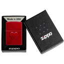 Зажигалка ZIPPO Оттиск сердца с покрытием Красное карамелизированное яблоко | Stamped Heart Candy Apple Red™,латунь/сталь,красная,глянцевая,38x13x57мм для нанесения логотипа