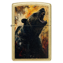 Зажигалка ZIPPO Рычащий гризли с покрытием поцарапанная латунь | Grizzly Roar Design Street Brass, латунь/сталь, золотистая, 38x13x57 мм для нанесения логотипа