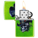 Зажигалка ZIPPO Скелет в стиле стимпанк с кислотным зеленым покрытием | Steampunk Skeleton Lurid, латунь/сталь, зеленая, глянцевая, 38x13x57 мм для нанесения логотипа