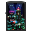 Зажигалка ZIPPO Кибергород с черным матовым покрытием | Cyber City Black Matte, латунь/сталь, черная 38x13x57 мм для нанесения логотипа