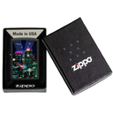 Зажигалка ZIPPO Кибергород с черным матовым покрытием | Cyber City Black Matte, латунь/сталь, черная 38x13x57 мм для нанесения логотипа