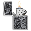 Зажигалка ZIPPO Джунгли с покрытием поцарапанный хром | Jungle Design Street Chrome, латунь/сталь, серебристая, 38x13x57 мм для нанесения логотипа