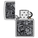 Зажигалка ZIPPO Джунгли с покрытием поцарапанный хром | Jungle Design Street Chrome, латунь/сталь, серебристая, 38x13x57 мм для нанесения логотипа