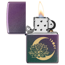 Зажигалка ZIPPO Лотос под луной с зелено-фиолетовым покрытием | Lotus Moon Iridescent, латунь/сталь, черная, 38x13x57 мм для нанесения логотипа
