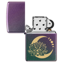 Зажигалка ZIPPO Лотос под луной с зелено-фиолетовым покрытием | Lotus Moon Iridescent, латунь/сталь, черная, 38x13x57 мм для нанесения логотипа