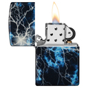Зажигалка ZIPPO Молнии с покрытием, светящимся в темноте зеленым | Lightning Glow In The Dark Green, латунь/сталь, черная, 38x13x57 мм для нанесения логотипа