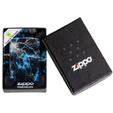 Зажигалка ZIPPO Молнии с покрытием, светящимся в темноте зеленым | Lightning Glow In The Dark Green, латунь/сталь, черная, 38x13x57 мм для нанесения логотипа
