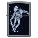 Зажигалка ZIPPO Космонавт-Скейтбордист со светло-серым покрытием | Skateboarding Astronaut Flat Grey, латунь/сталь, серая, 38x13x57 мм для нанесения логотипа