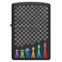 Зажигалка ZIPPO Шахматные фигуры с черным матовым покрытием | Chess Pieces Black Matte, латунь/сталь, черная 38x13x57 мм для нанесения логотипа