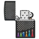 Зажигалка ZIPPO Шахматные фигуры с черным матовым покрытием | Chess Pieces Black Matte, латунь/сталь, черная 38x13x57 мм для нанесения логотипа