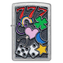 Зажигалка ZIPPO Талисманы удачи с покрытием поцарапанный хром | All Luck Street Chrome, латунь/сталь, серебристая, 38x13x57 мм для нанесения логотипа