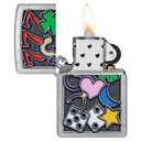 Зажигалка ZIPPO Талисманы удачи с покрытием поцарапанный хром | All Luck Street Chrome, латунь/сталь, серебристая, 38x13x57 мм для нанесения логотипа
