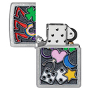 Зажигалка ZIPPO Талисманы удачи с покрытием поцарапанный хром | All Luck Street Chrome, латунь/сталь, серебристая, 38x13x57 мм для нанесения логотипа