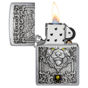 Зажигалка ZIPPO Эмблема с головой волка с покрытием матовый хром | Wolf Emblem Brushed Chrome, латунь/сталь, серебристая, 36x13x57 мм для нанесения логотипа