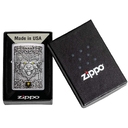 Зажигалка ZIPPO Эмблема с головой волка с покрытием матовый хром | Wolf Emblem Brushed Chrome, латунь/сталь, серебристая, 36x13x57 мм для нанесения логотипа