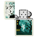 Зажигалка ZIPPO Зловещее привидение с покрытием, светящимся в темноте зеленым | Spooky Design Glow In The Dark Green, латунь/сталь, белая, 38x13x57 мм для нанесения логотипа