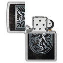 Зажигалка ZIPPO Дракон с покрытием поцарапанный хром | Dragon Design Street Chrome, латунь/сталь, серебристая, 38x13x57 мм для нанесения логотипа