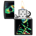 Зажигалка ZIPPO Скелет с покрытием черный свет | Skeleton Design Black Light, латунь/сталь, черная, матовая, 38x13x57 мм для нанесения логотипа