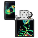 Зажигалка ZIPPO Скелет с покрытием черный свет | Skeleton Design Black Light, латунь/сталь, черная, матовая, 38x13x57 мм для нанесения логотипа