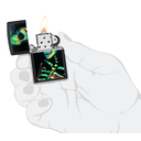 Зажигалка ZIPPO Скелет с покрытием черный свет | Skeleton Design Black Light, латунь/сталь, черная, матовая, 38x13x57 мм для нанесения логотипа