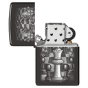 Зажигалка ZIPPO Шахматы с черным глянцевым покрытием | Chess Design High Polish Black, латунь/сталь, черная, 38x13x57 мм для нанесения логотипа