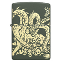 Зажигалка ZIPPO Дракон с зеленым матовым покрытием | Dragon Design Green Matte, латунь/сталь, зеленая, матовая, 38x13x57 мм для нанесения логотипа