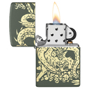 Зажигалка ZIPPO Дракон с зеленым матовым покрытием | Dragon Design Green Matte, латунь/сталь, зеленая, матовая, 38x13x57 мм для нанесения логотипа