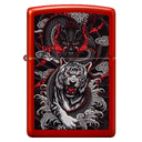 Зажигалка ZIPPO Дракон и тигр с металлизированным красным покрытием | Dragon Tiger Design Metallic Red, латунь/сталь, красная, 38x13x57 мм для нанесения логотипа