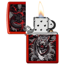 Зажигалка ZIPPO Дракон и тигр с металлизированным красным покрытием | Dragon Tiger Design Metallic Red, латунь/сталь, красная, 38x13x57 мм для нанесения логотипа