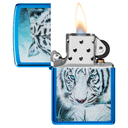 Зажигалка ZIPPO Белый тигр с глянцевым синим покрытием | White Tiger High Polish Blue, латунь/сталь, синяя, глянцевая, 38x13x57 мм для нанесения логотипа
