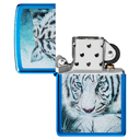 Зажигалка ZIPPO Белый тигр с глянцевым синим покрытием | White Tiger High Polish Blue, латунь/сталь, синяя, глянцевая, 38x13x57 мм для нанесения логотипа