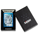 Зажигалка ZIPPO Белый тигр с глянцевым синим покрытием | White Tiger High Polish Blue, латунь/сталь, синяя, глянцевая, 38x13x57 мм для нанесения логотипа