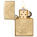 Зажигалка ZIPPO Тигр и дракон с покрытием Глянцевая латунь | Tiger and Dragon High Polish Brass, латунь/сталь, золотистая, 38x13x57мм для нанесения логотипа