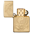 Зажигалка ZIPPO Тигр и дракон с покрытием Глянцевая латунь | Tiger and Dragon High Polish Brass, латунь/сталь, золотистая, 38x13x57мм для нанесения логотипа