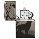 Зажигалка ZIPPO Волки с покрытием черный лед | Wolves Design Black Ice®, латунь/сталь, чёрная, глянцевая, 38x13x57 мм для нанесения логотипа