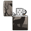 Зажигалка ZIPPO Волки с покрытием черный лед | Wolves Design Black Ice®, латунь/сталь, чёрная, глянцевая, 38x13x57 мм для нанесения логотипа