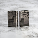 Зажигалка ZIPPO Волки с покрытием черный лед | Wolves Design Black Ice®, латунь/сталь, чёрная, глянцевая, 38x13x57 мм для нанесения логотипа