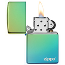 Зажигалка ZIPPO Logo с покрытием High Polish Teal, латунь/сталь, зелёная, глянцевая, 38x13x57 мм для нанесения логотипа