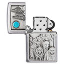 Зажигалка ZIPPO Волки с покрытием матовый хром | Wolf Design Brushed Chrome, латунь/сталь, серебристая, 38x13x57 мм для нанесения логотипа