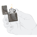 Зажигалка ZIPPO Armor™ Волк с глянцевым покрытием Черный лед | Wolf High Polish Black Ice®, латунь/сталь, чёрная, 38x13x57 мм для нанесения логотипа