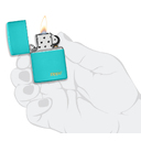 Зажигалка ZIPPO Логотип со светло-бирюзовым покрытием | Logo Flat Turquoise, латунь/сталь, бирюзовая, глянцевая, 38x13x57 мм для нанесения логотипа