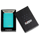 Зажигалка ZIPPO Логотип со светло-бирюзовым покрытием | Logo Flat Turquoise, латунь/сталь, бирюзовая, глянцевая, 38x13x57 мм для нанесения логотипа